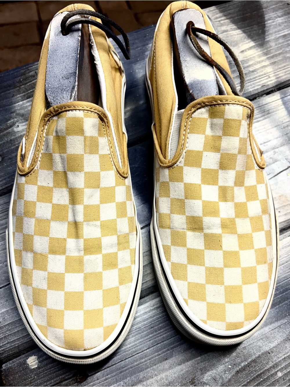 Vans yellow and white checkerboard slip-on sneakers womens 10 good condition